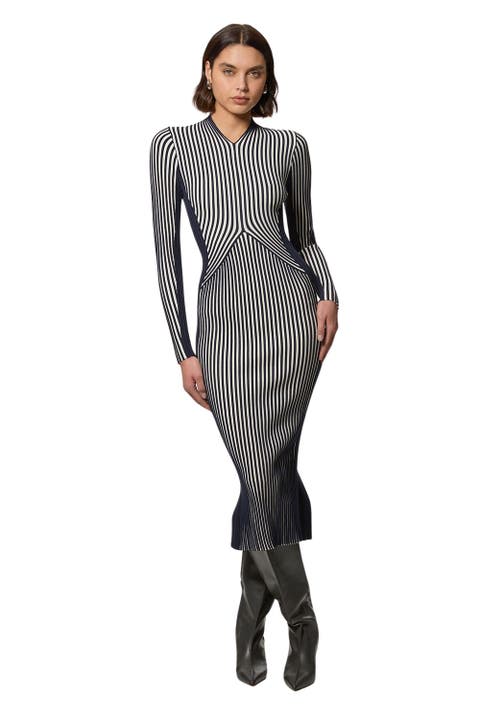 Stripe Fitted Knitted Midi Dress