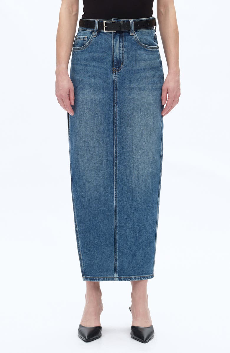 Bayeas Side Slit Denim Maxi Skirt, Main, color, Retro Indigo Blue