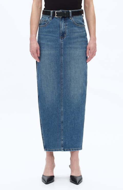 Side Slit Denim Maxi Skirt