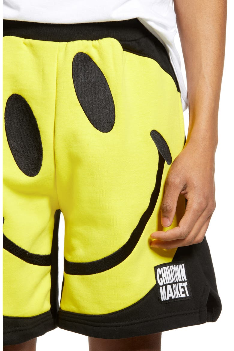 Men's Big Smiley Sweat Shorts, Alternate, color, BLACK