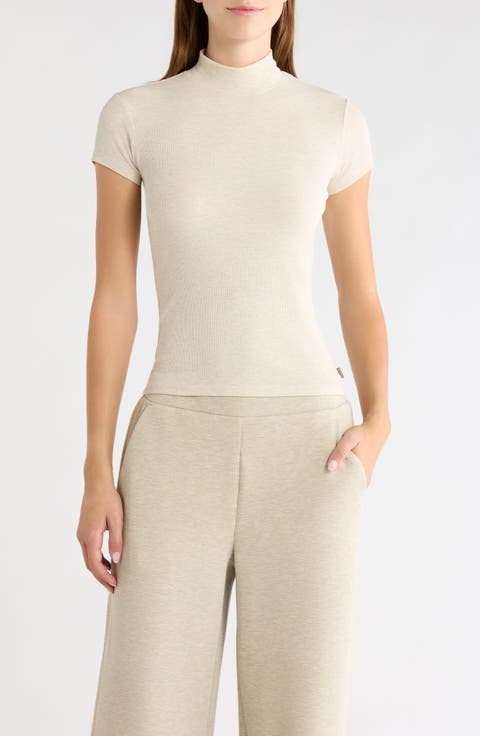 Mock Neck Short Sleeve Ribbed Top