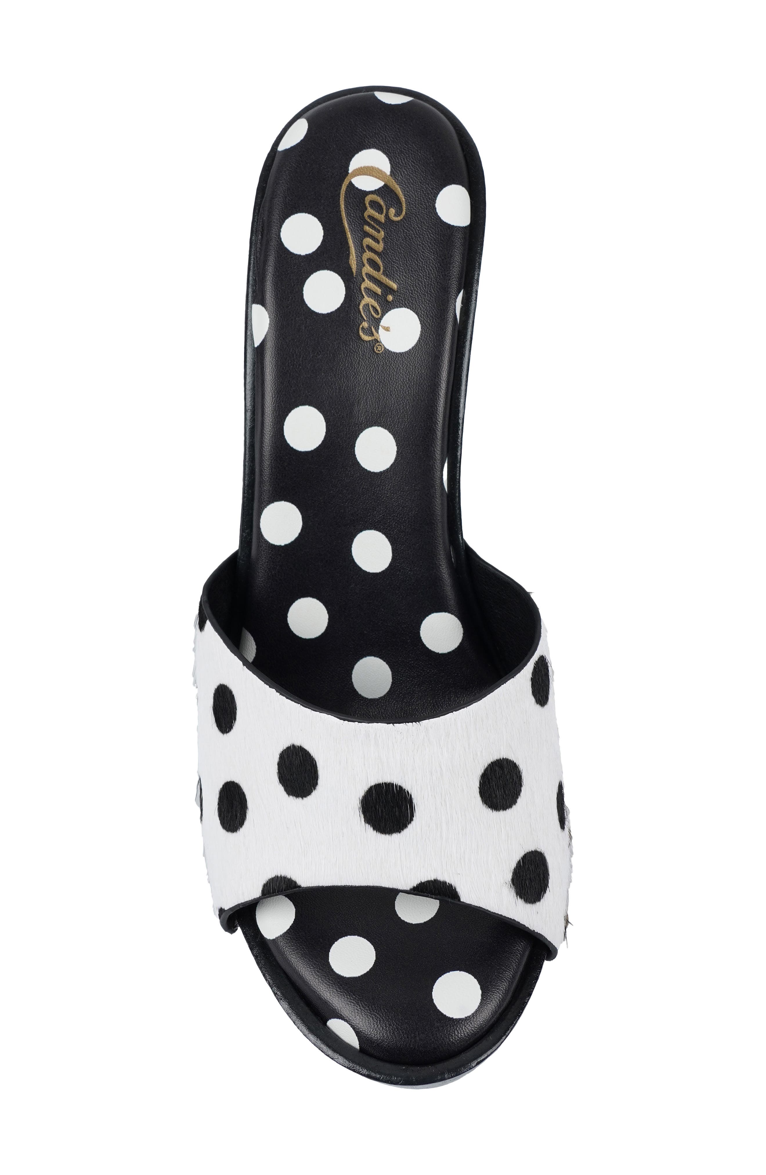 Candie's Love Genuine Calf Hair Platform Sandal, Alternate, color, Black Dot