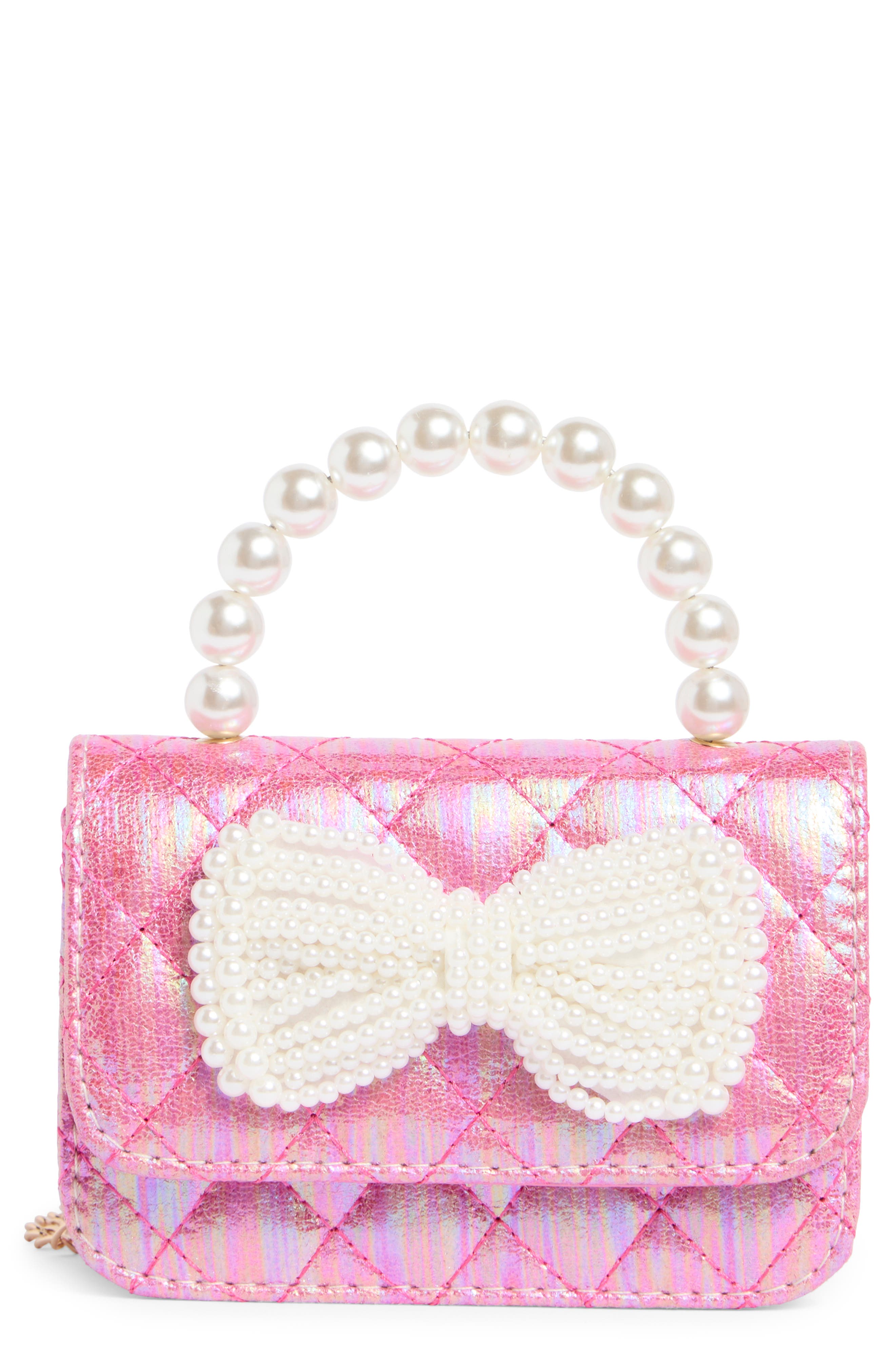 Piper & Jax Kids' Faux Pearl Bow Quilted Handbag