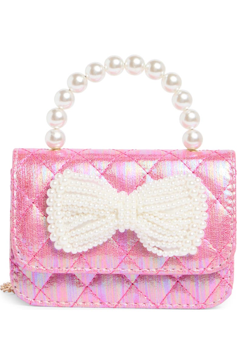 Piper & Jax Kids' Faux Pearl Bow Quilted Handbag, Main, color, Pink