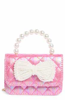 Piper & Jax Kids' Faux Pearl Bow Quilted Handbag