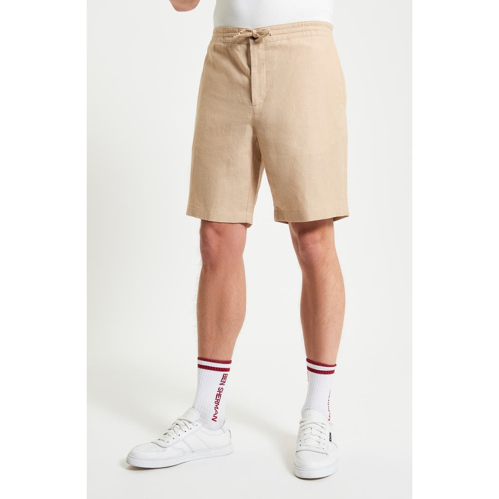 Ben Sherman Linen & Cotton Drawcord Shorts In Stone