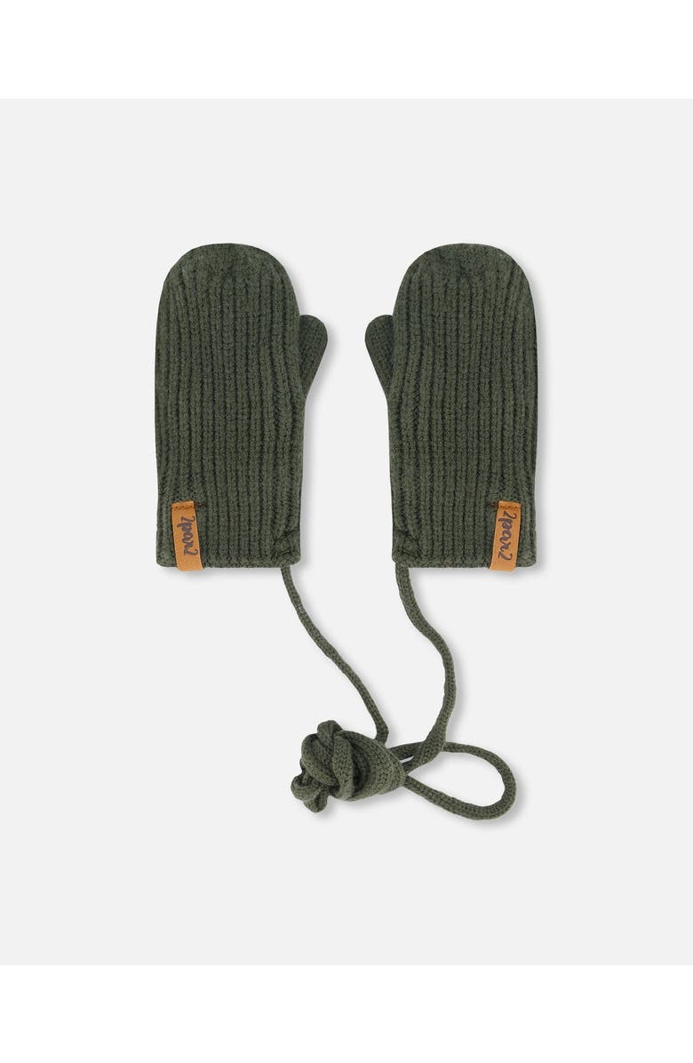 Deux par Deux Baby Boy's Knitted Mittens With String Forest Green, Main, color, 