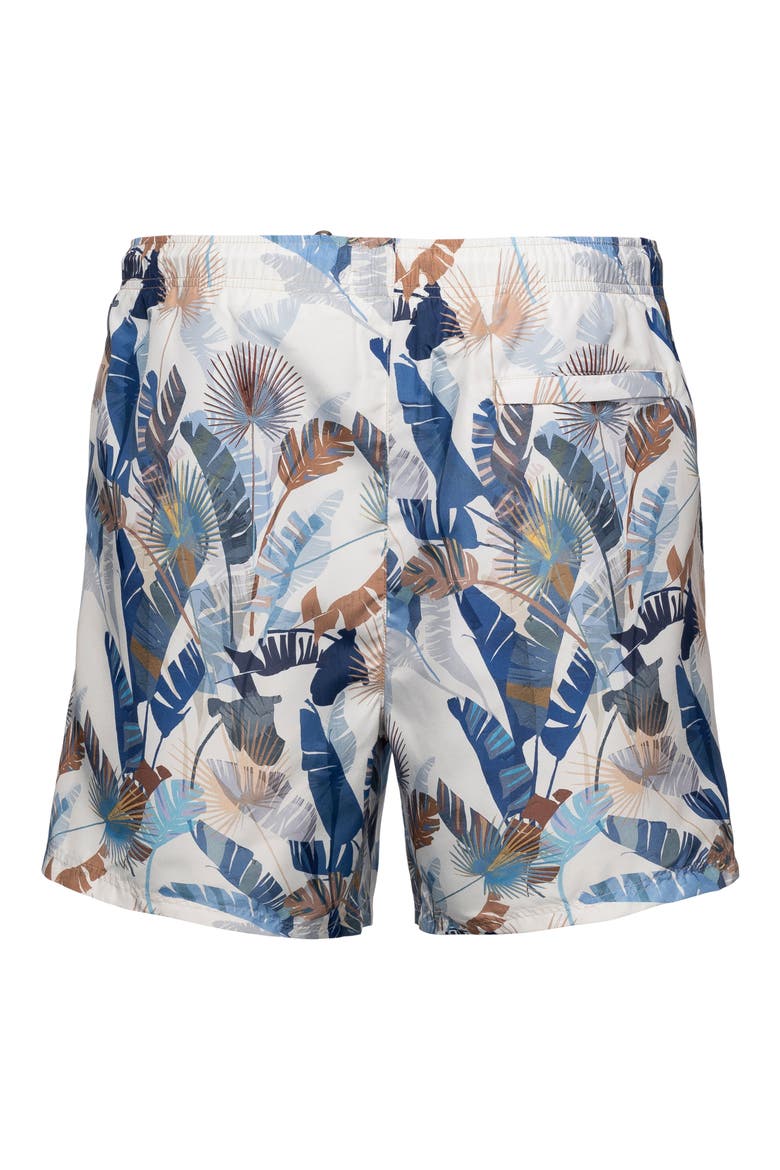 Leaf Print Swim Trunks, Alternate, color, MEDIUM BLUE