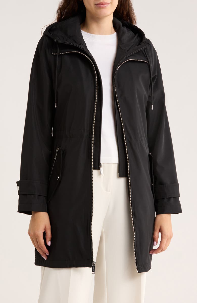 Michael Kors Water Resistant Hooded Coat, Alternate, color, Black