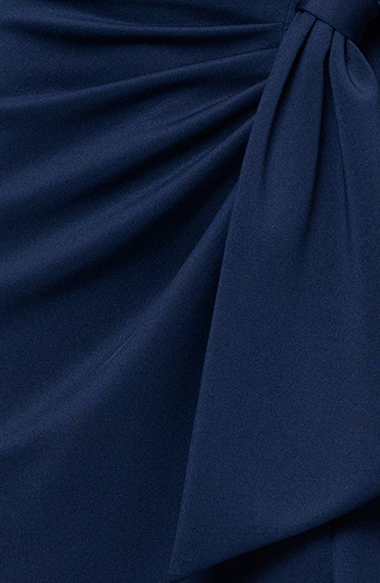 Xscape Evenings Bow Detail Long Sleeve Scuba Crepe Gown, Alternate, color, Midnight