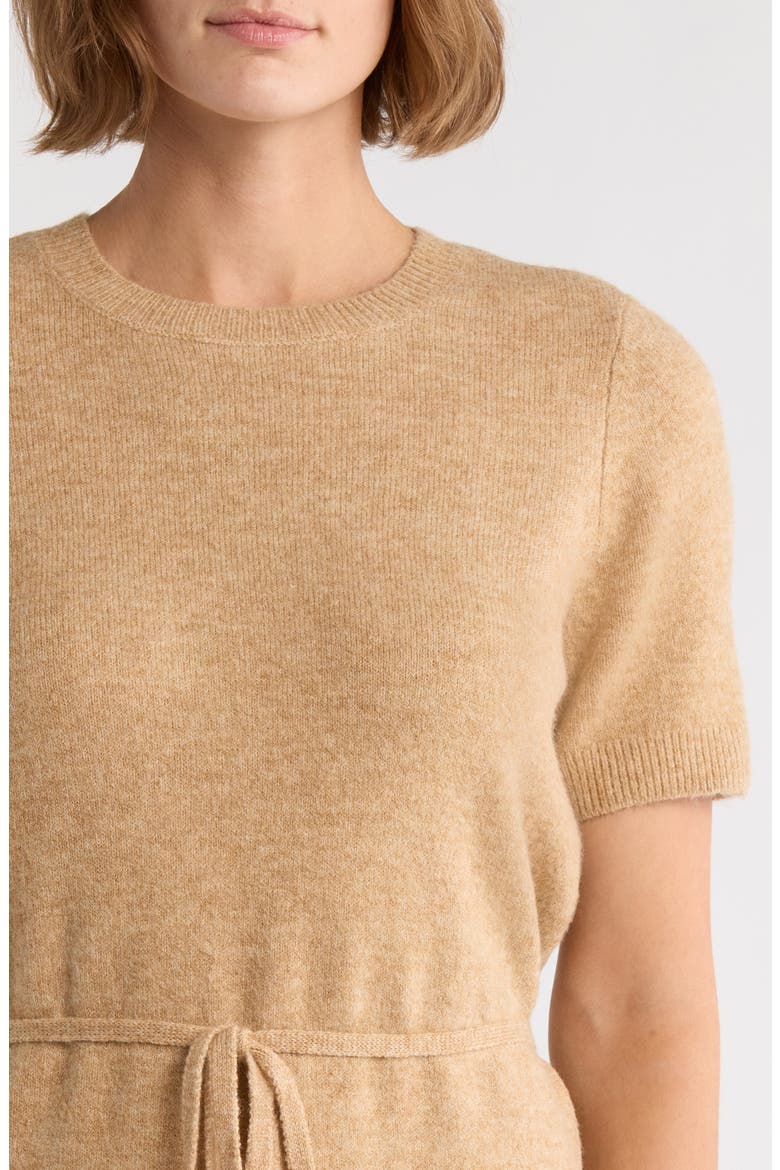 Short Sleeve Tie Waist Sweater Dress, Alternate, color, LATTE HEATHER