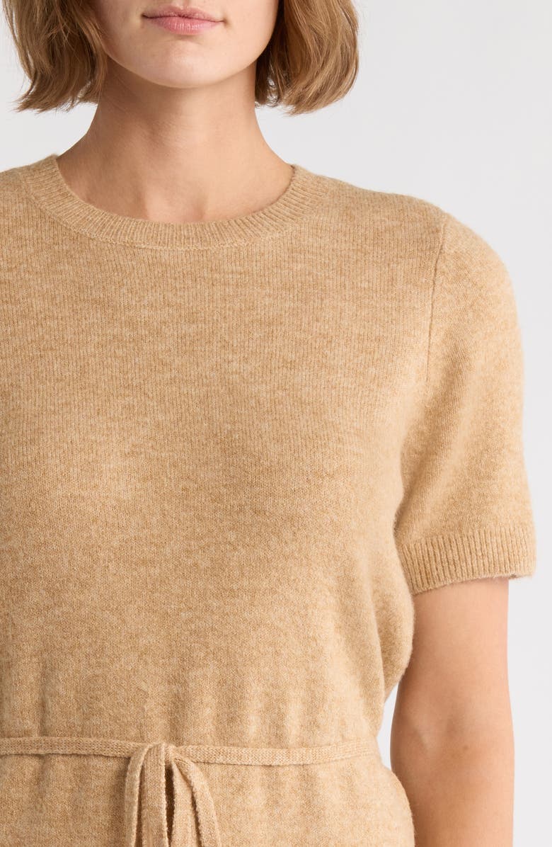 Halogen<sup>®</sup> Short Sleeve Tie Waist Sweater Dress, Alternate, color, Latte Heather