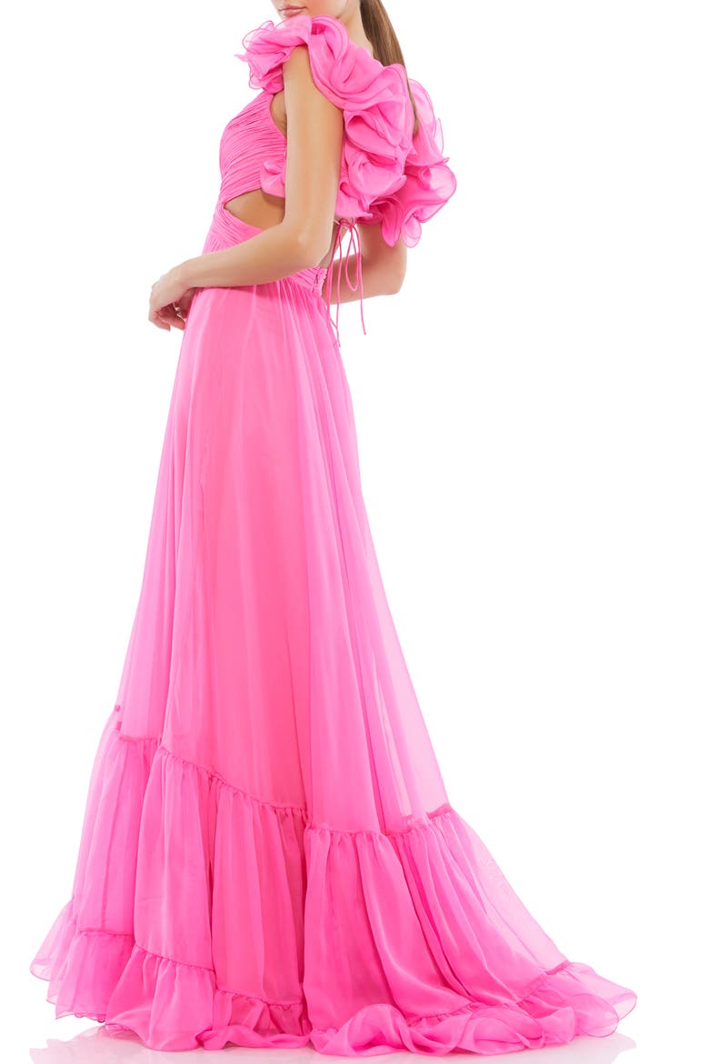 Sleeveless Ruffle Tiered Cut-Out Chiffon Gown, Alternate, color, HOT PINK
