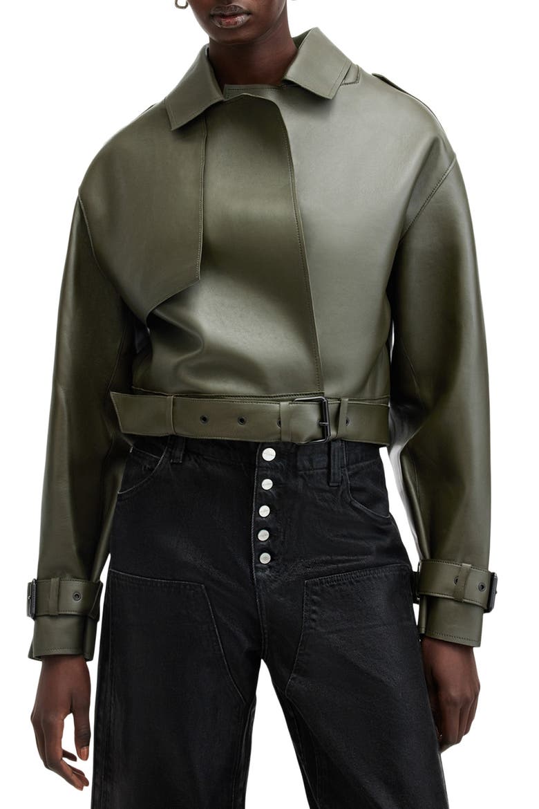 Ophelia Bonded Leather Jacket, Main, color, KHAKI GREEN