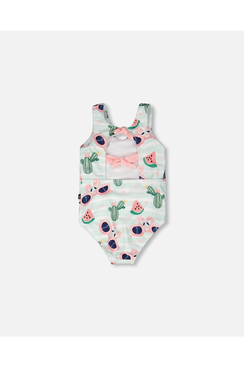 One-Piece Flamingo and Cactus Swimsuit, Alternate, color, Blue Flamingo Print