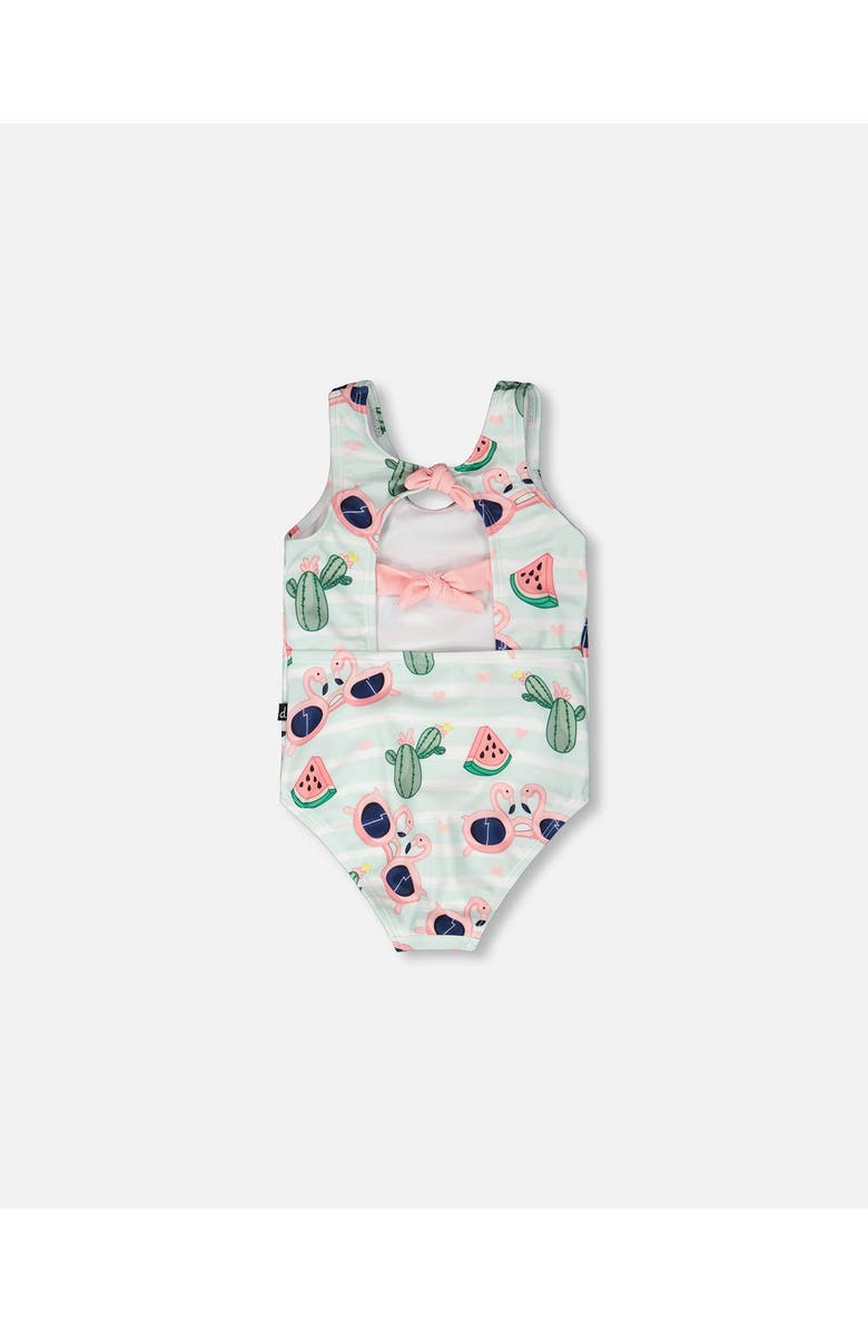 Deux par Deux One-Piece Flamingo and Cactus Swimsuit, Alternate, color, Blue Flamingo Print