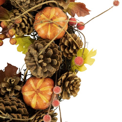 Northlight Pinecone And Pumpkin Fall Harvest Wreath, 14-inch, Unlit In Brown