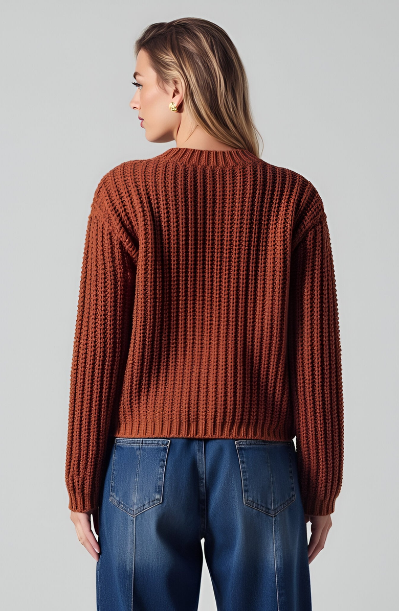 Modenaire Chunky Ribbed Gold-Button Patch-Pocket Cardigan, Alternate, color, Rust