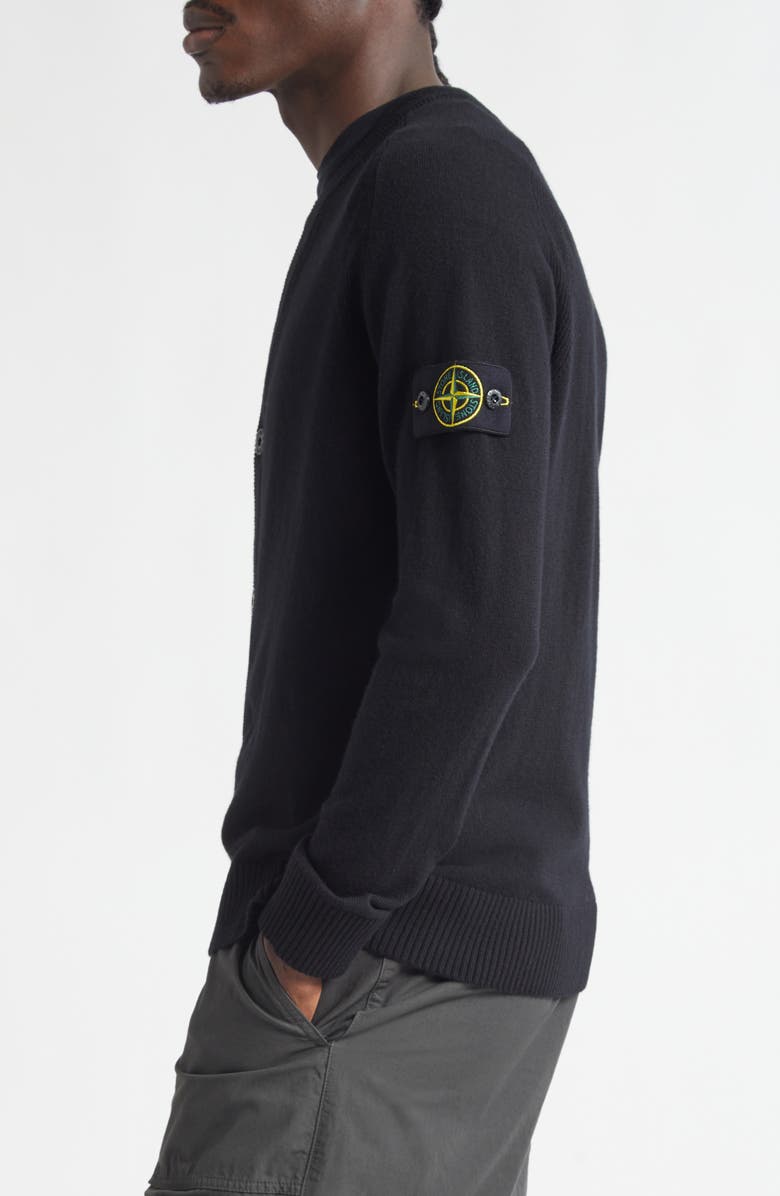 Stone Island Compass Logo Patch Virgin Wool Cardigan, Alternate, color, V0029 Black