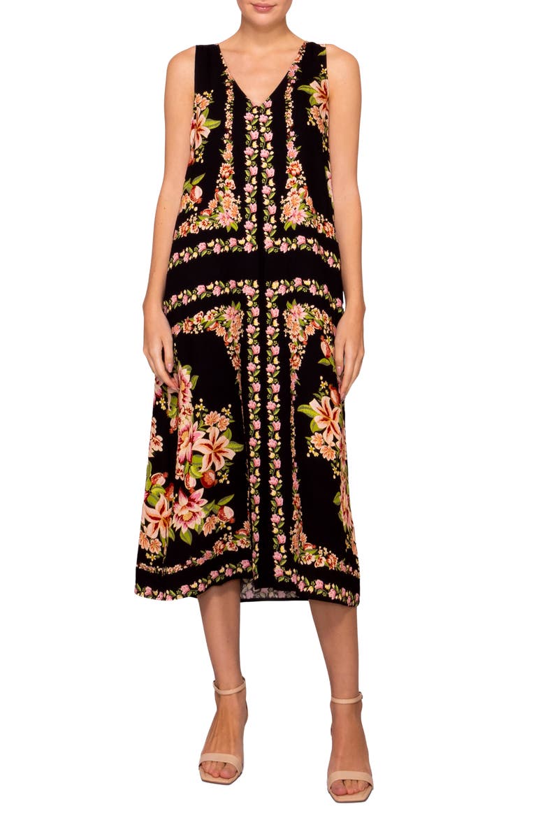 Sleeveless Shift Midi Dress, Main, color, BLACK FLORAL