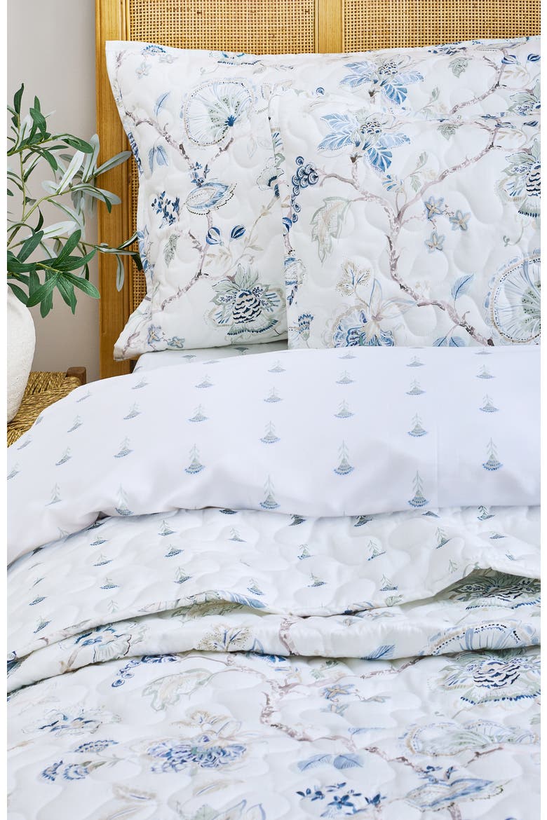 Tropical Floral Luxury Cotton Coverlet & Sham Set, Alternate, color, Blue - Queen