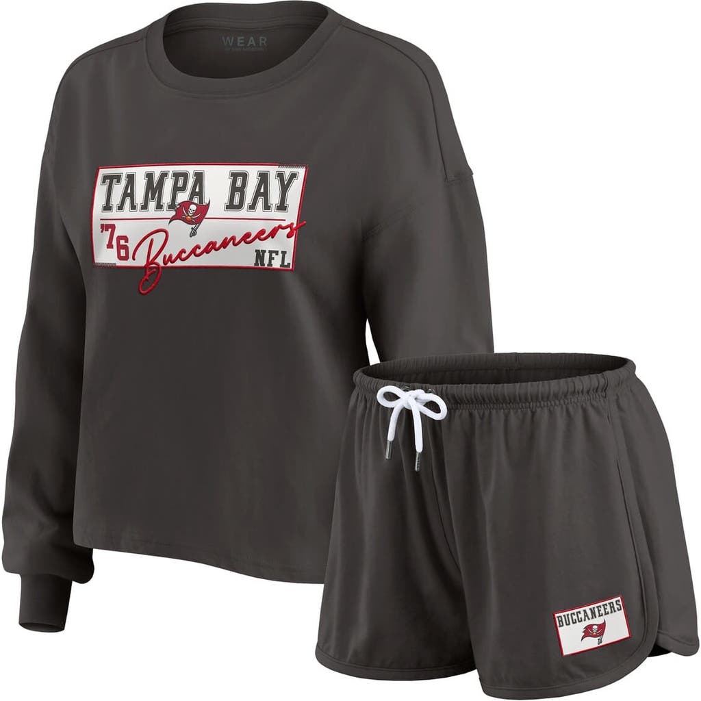 Wear By Erin Andrews Pewter Tampa Bay Buccaneers Heavy Rugby Jersey Long Sleeve T-shirt & Shorts Lou In Green