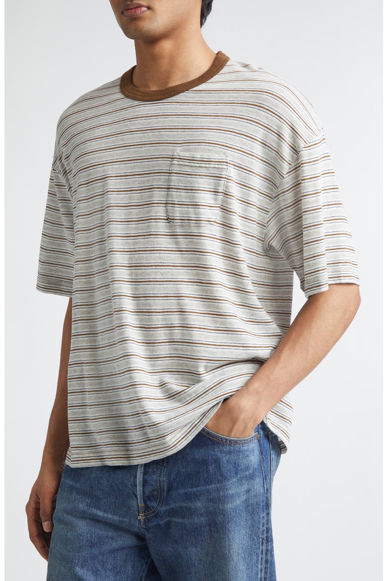 Mondo Border Stripe Pocket Wool & Cotton T-Shirt, Alternate, color, GREY