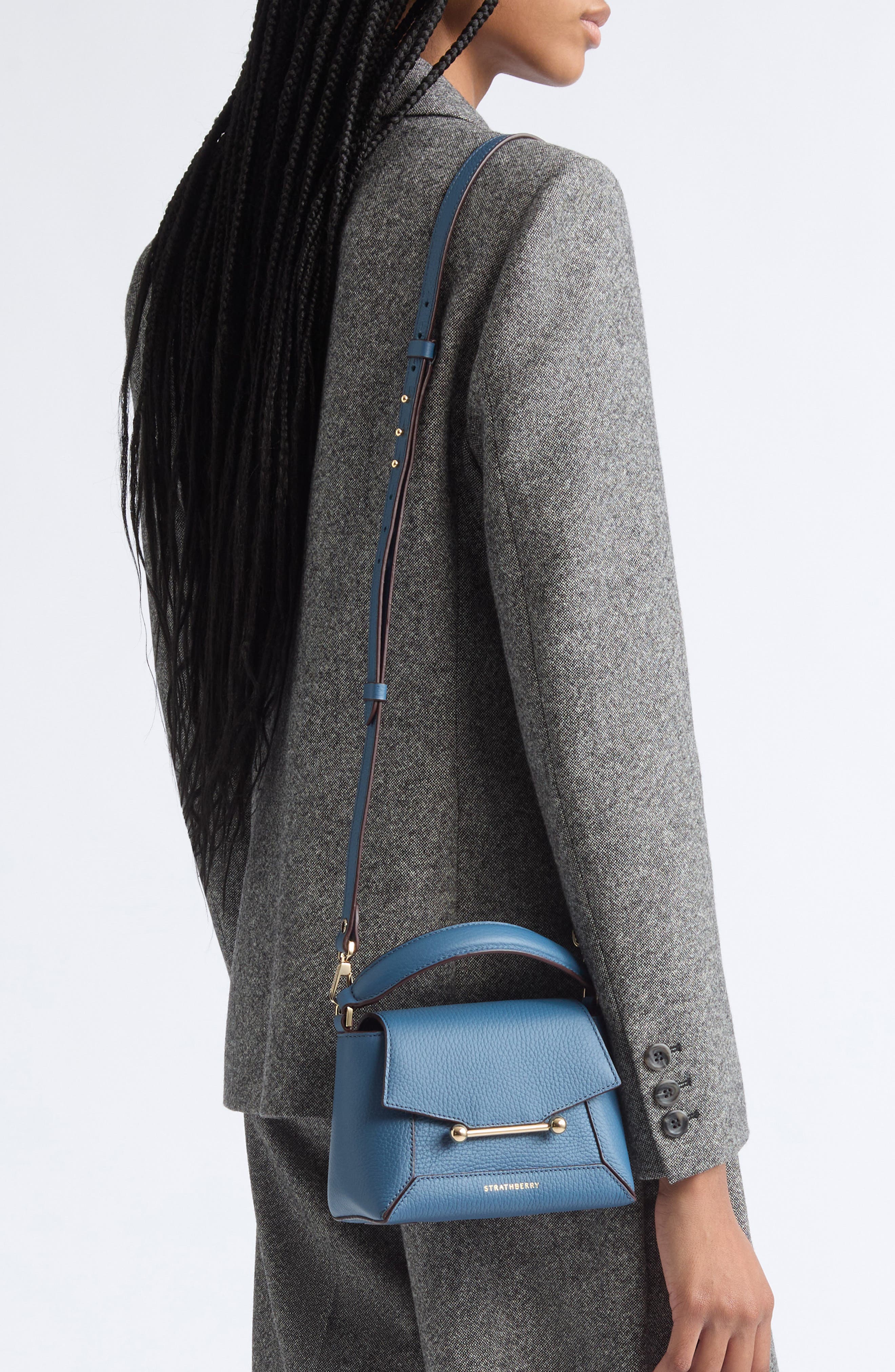 Nano Mosaic Grained Leather Top Handle Bag, Alternate, color, LOCH BLUE