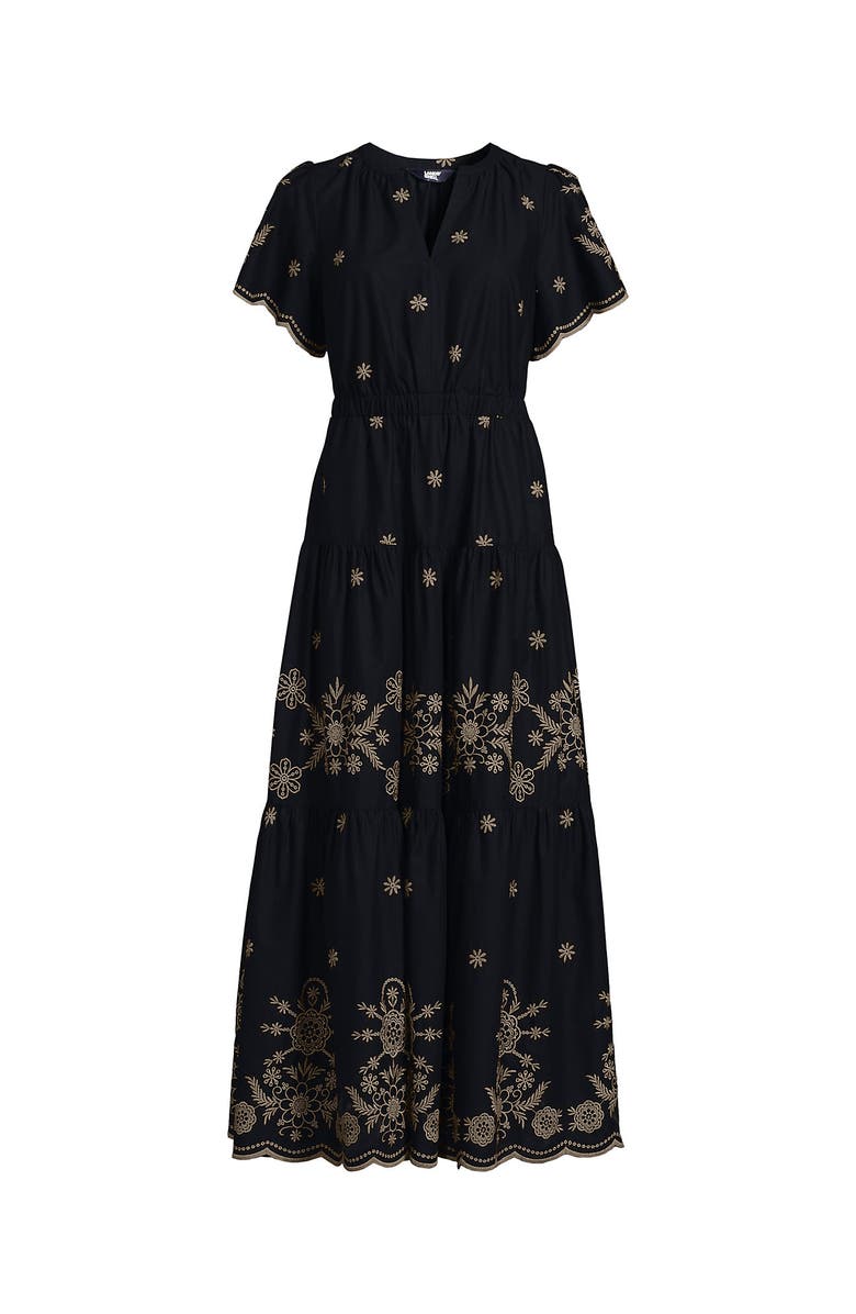 Lands' End Tiered Cotton Poplin Embroidered Maxi Dress, Alternate, color,