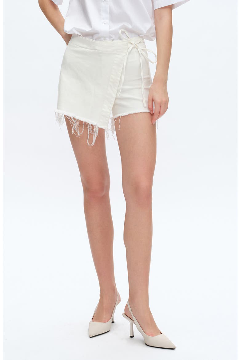 Frayed Denim Skort, Main, color, WHITE