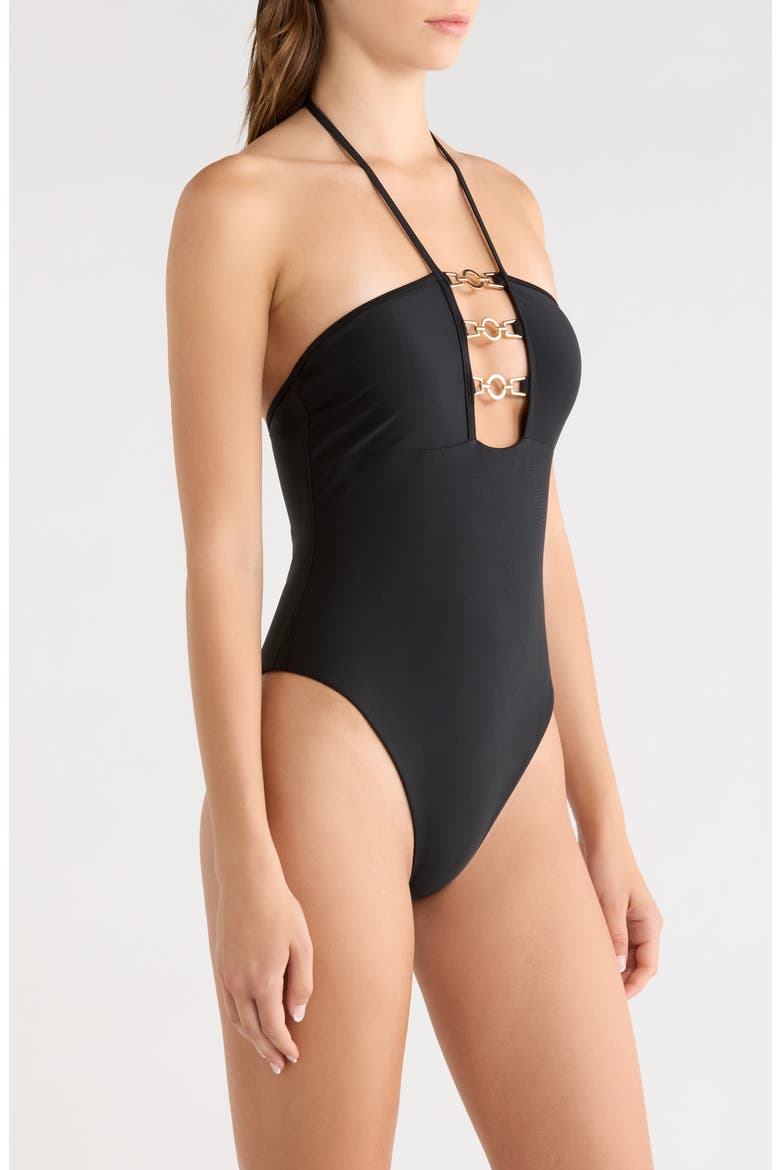 Lorena Halter One-Piece Swimsuit, Alternate, color, BLACK