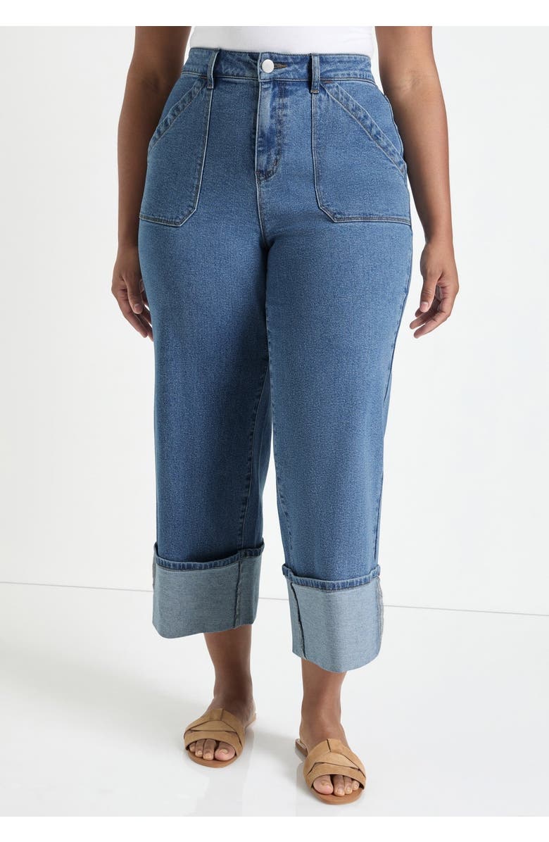 June + Vie Wide-Leg Cropped Cuffed Jeans, Alternate, color, Medium Vintage Wash