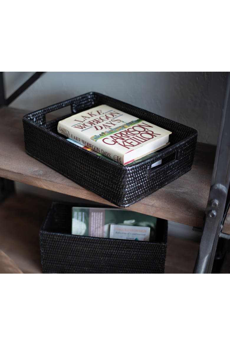 Rectangular Rattan Storage Basket, Rounded Corners, Alternate, color, Tudor Black