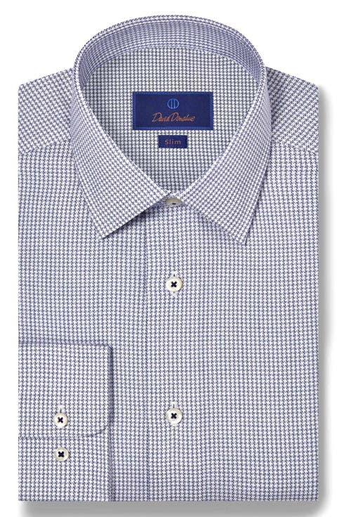Slim Fit Micro Check Stretch Cotton Twill Dress Shirt
