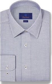 David Donahue Slim Fit Micro Check Stretch Cotton Twill Dress Shirt
