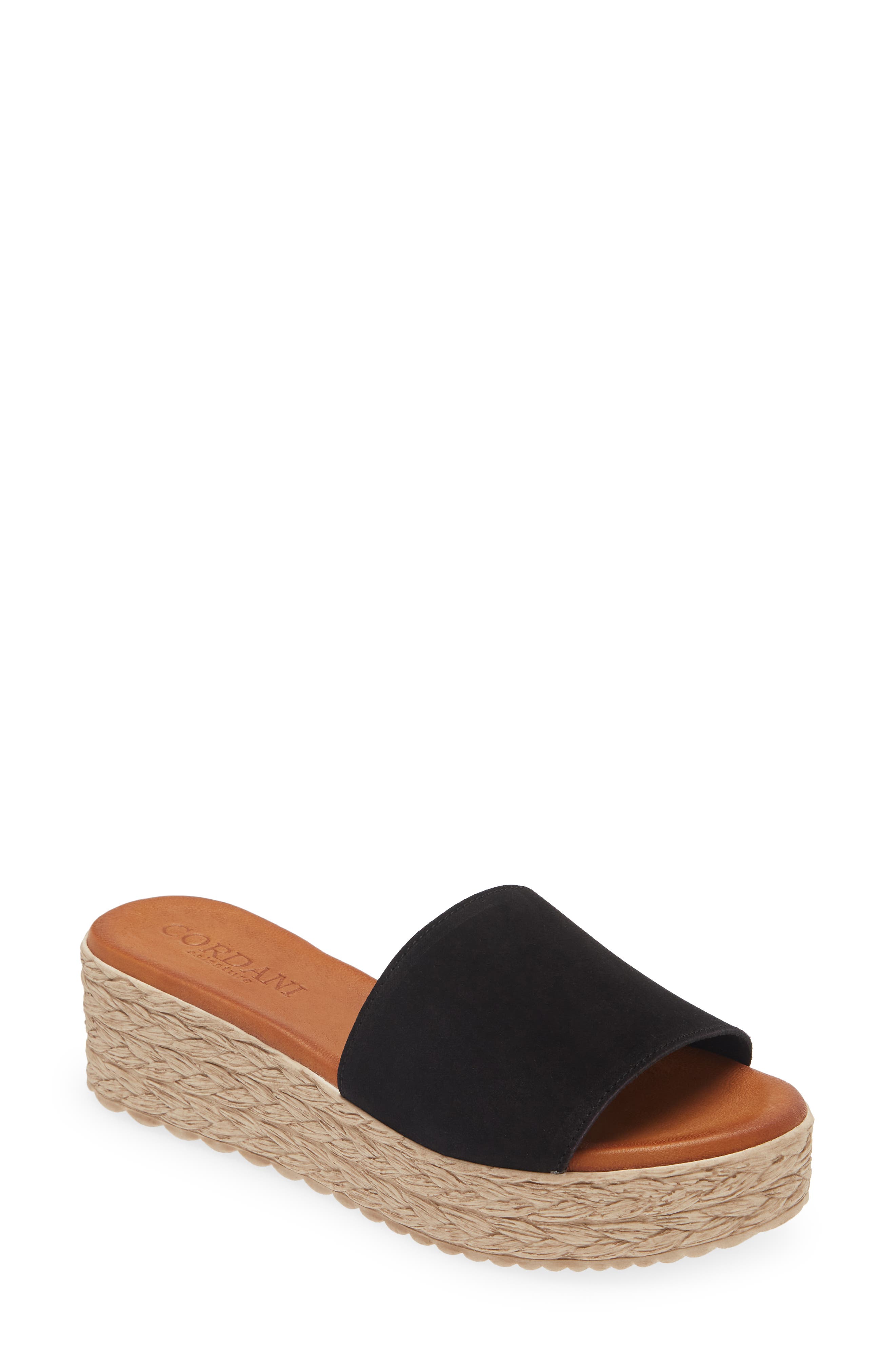 Cordani Bizzy Espadrille Platform Wedge Slide Sandal, Main, color, Black Suede