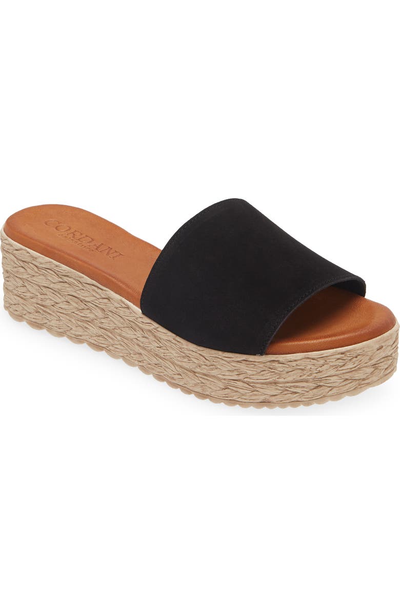 Cordani Bizzy Espadrille Platform Wedge Slide Sandal, Main, color, Black Suede