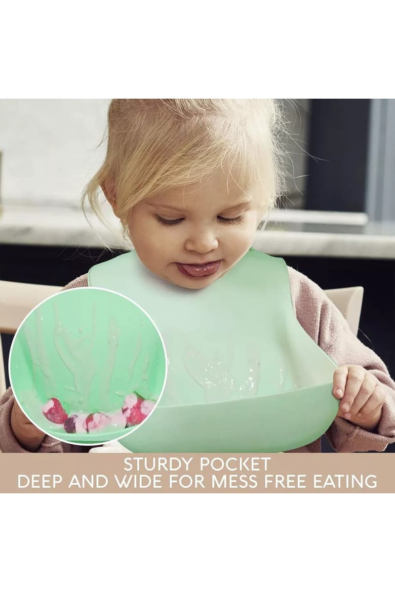 Silicone Baby Bib Set Waterproof Adjustable Food Catcher 2 Piece, Alternate, color, Light Blue & Cool Gray