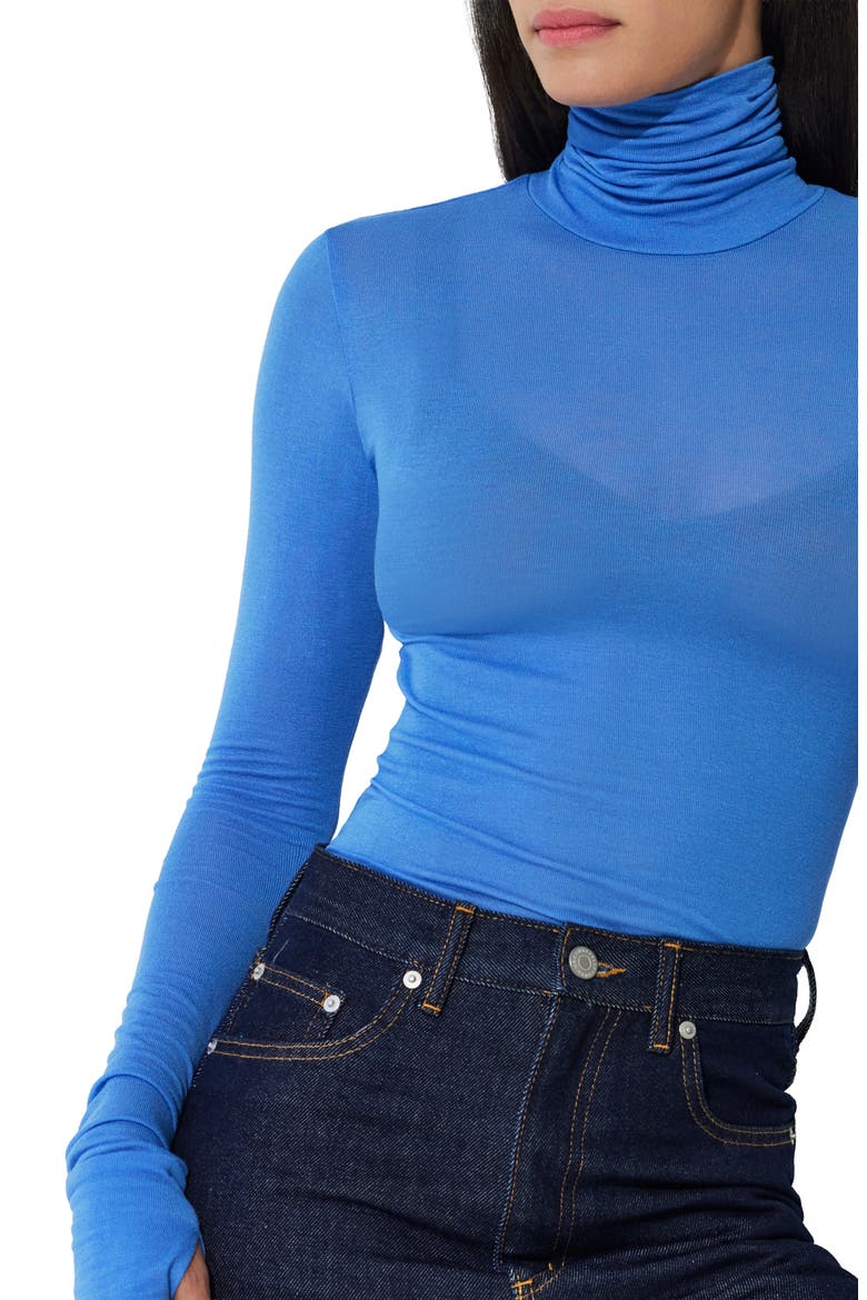 Eloise Sheer Turtleneck Top, Alternate, color, SKY BLUE
