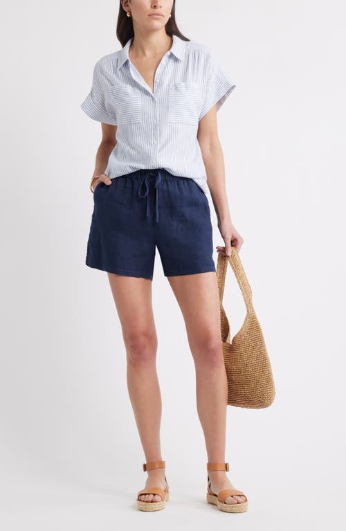 Caslon ® Linen Blend Short Sleeve Button-up Shirt In Blue