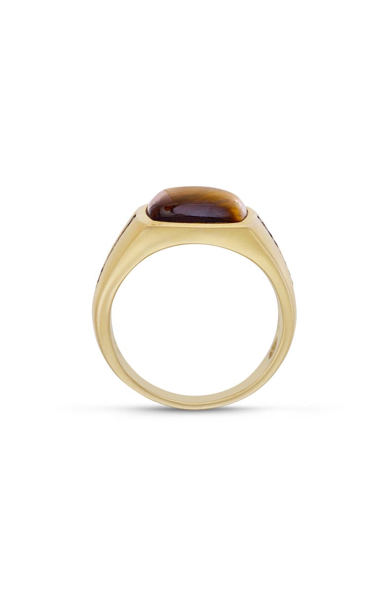 LuvMyJewelry Chatoyant Yellow Tiger Eye Silver Diamond Men Signet Ring, Alternate, color, 14Kt Gold Vermeil On Sterling