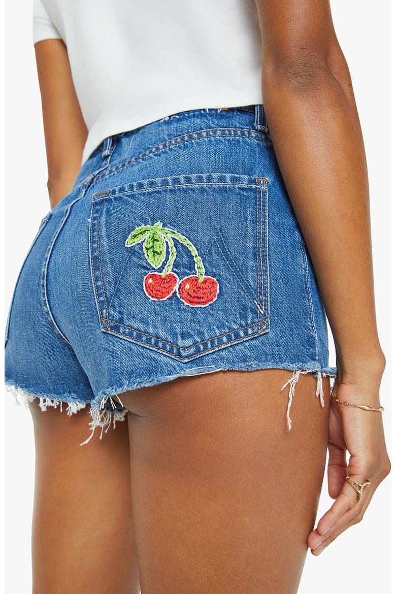 The Tune Up Frayed Hem Cutoff Denim Shorts, Alternate, color, GREEN THUMB
