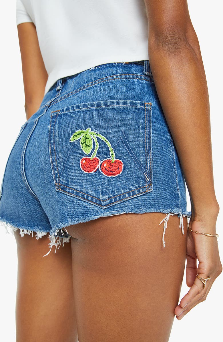 MOTHER The Tune Up Frayed Hem Cutoff Denim Shorts, Alternate, color, Green Thumb