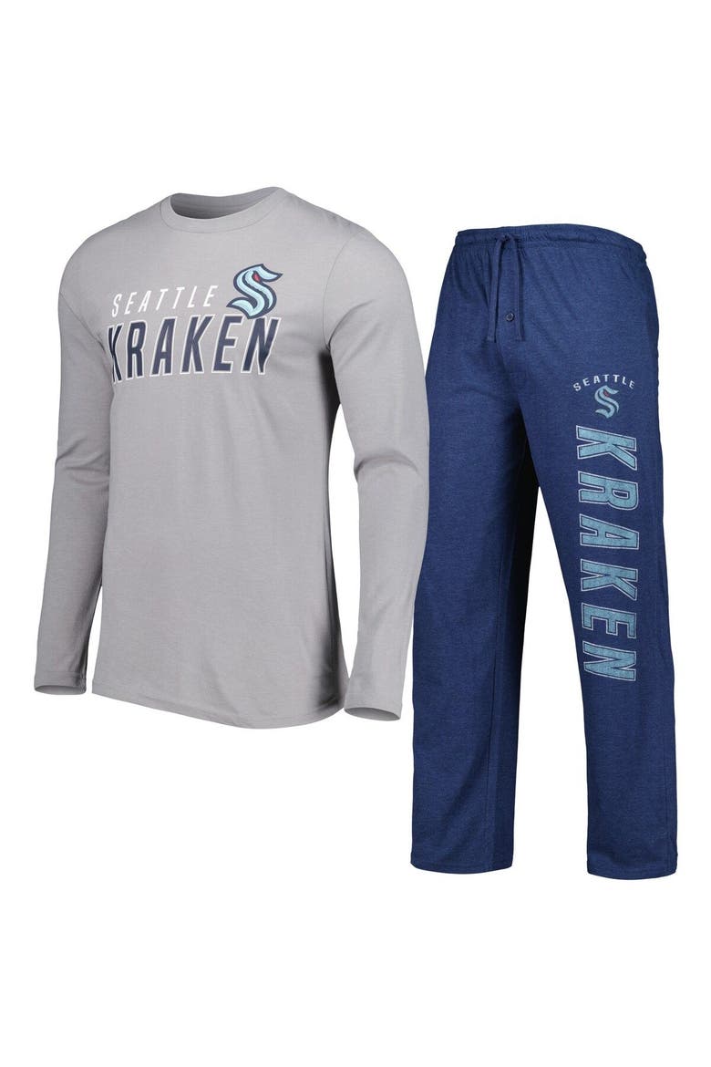 Men's Concepts Sport Deep Sea Blue/Gray Seattle Kraken Meter Long Sleeve T-Shirt & Pants Sleep Set, Main, color, Gray