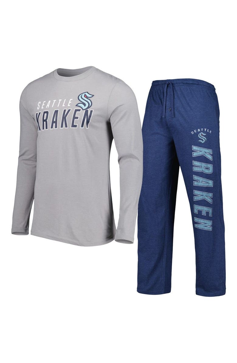 CONCEPTS SPORT Men's Concepts Sport Deep Sea Blue/Gray Seattle Kraken Meter Long Sleeve T-Shirt & Pants Sleep Set, Main, color, Gray