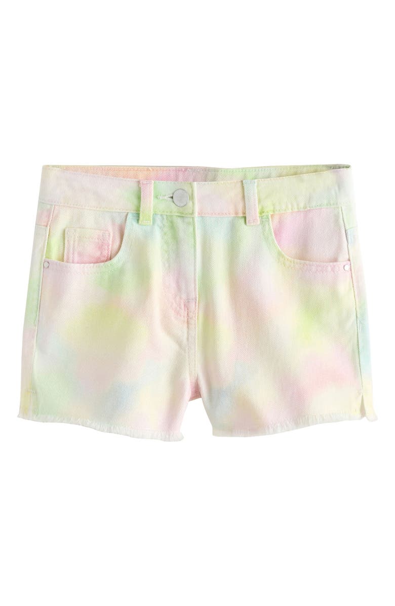 NEXT Tie Dye Denim Shorts, Main, color, Yellow Multi