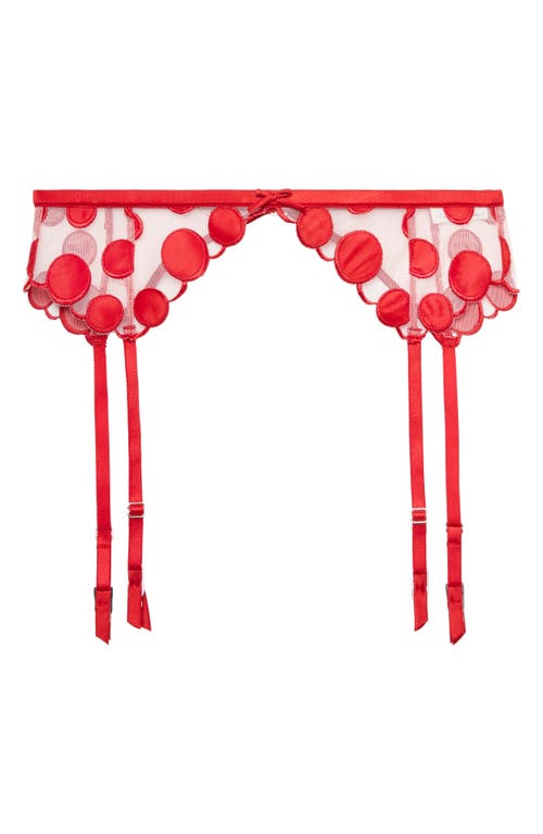 Fleur Du Mal Polka Dot Embroidered Garter Belt In Rouge