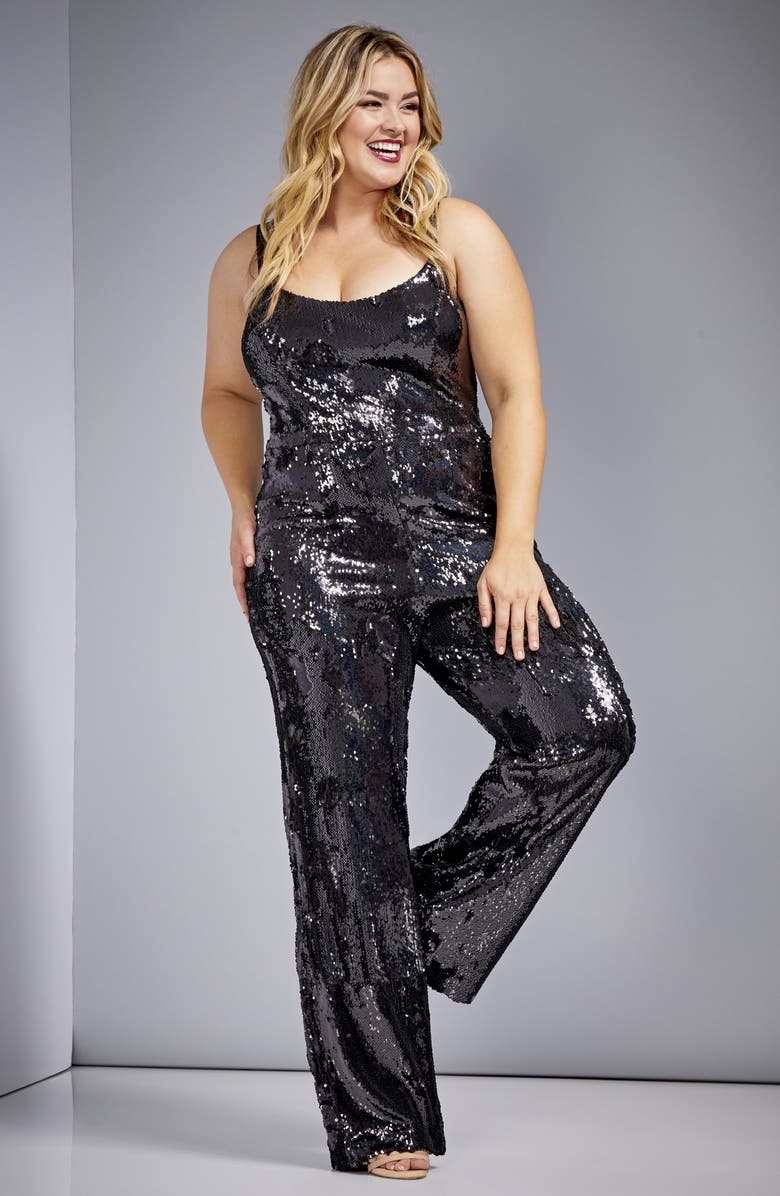 Dress the Population Victoria Sequin Jumpsuit, Alternate, color, 