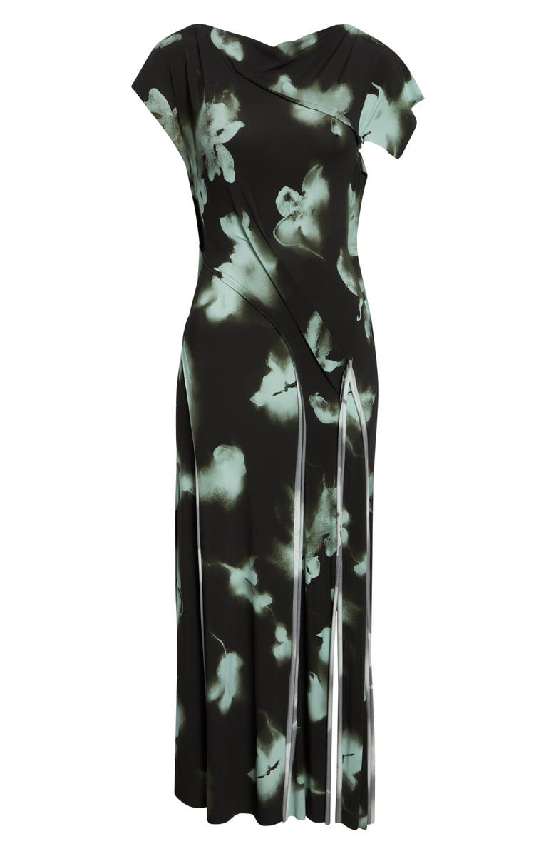 Jason Wu Collection Blurred Floral Print Draped Jersey Dress, Alternate, color, Hunter Green / Light Aqua
