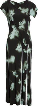 Jason Wu Collection Blurred Floral Print Draped Jersey Dress
